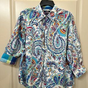 Chaps (Ralph Lauren) Women's 1X, 3/4 accent cuff sleeve, paisley button down